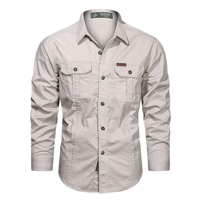Men's Long-Sleeve Western Shirts Cotton Button-Up Military Style gallery