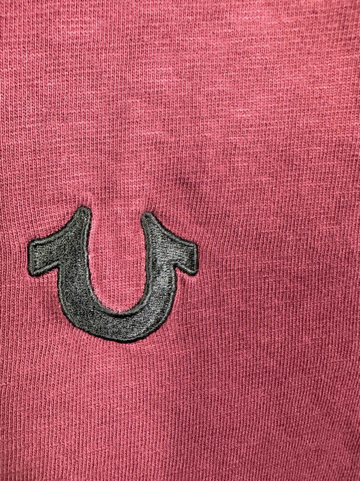 True Religion Mens 2XL Henley Shirt Burgundy Slub Knit Horseshoe Logo Maroon XXL gallery