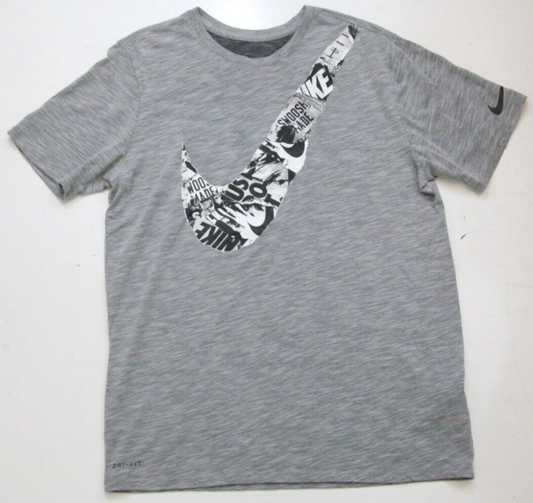 Large Nike Dri Fit Gray Cotton Poly Short Sleeve Mans Graphic T-Shirt Top P17