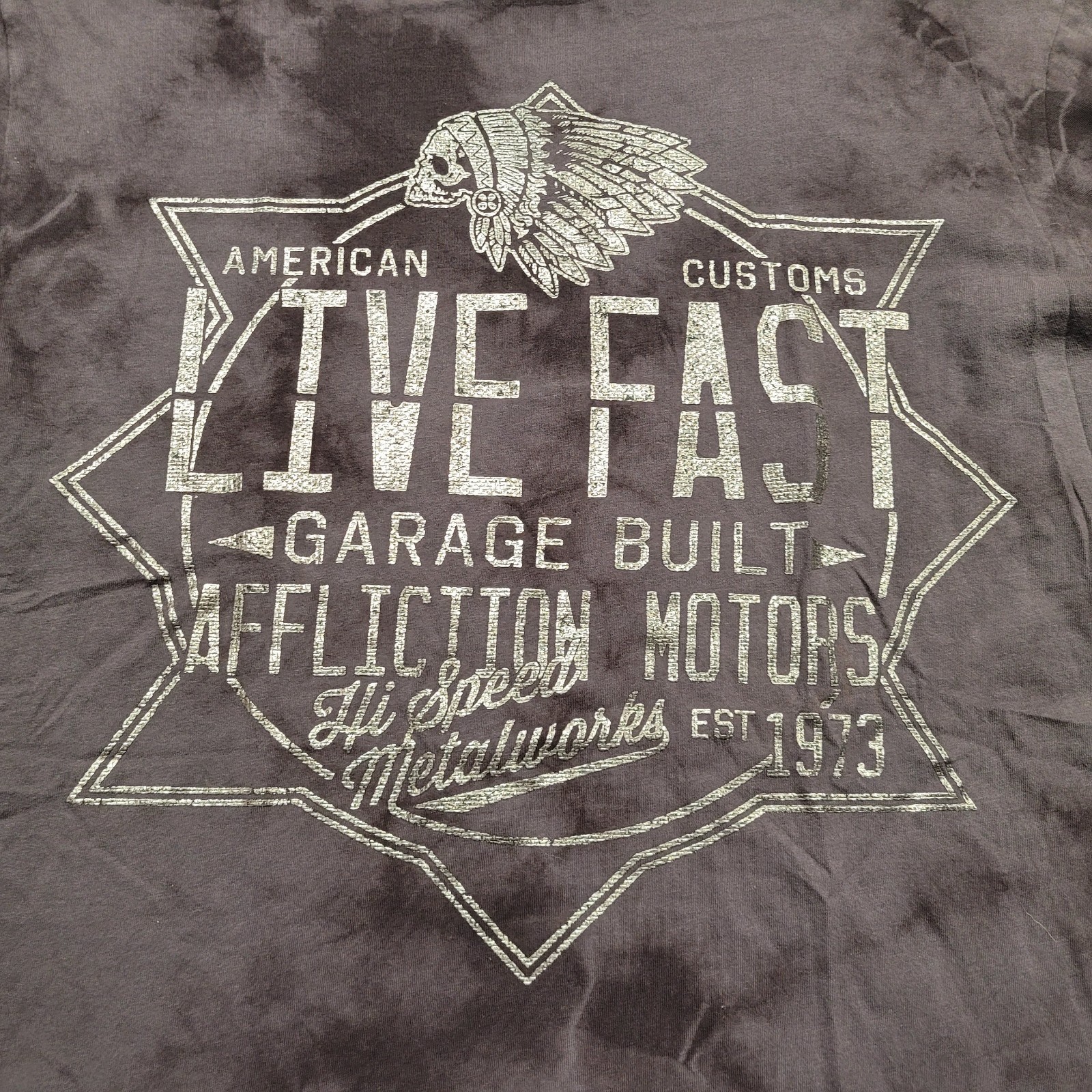 Affliction Shirt Mens Medium Tie Dye Live Fast Garage Built Motors Indian Native gallery