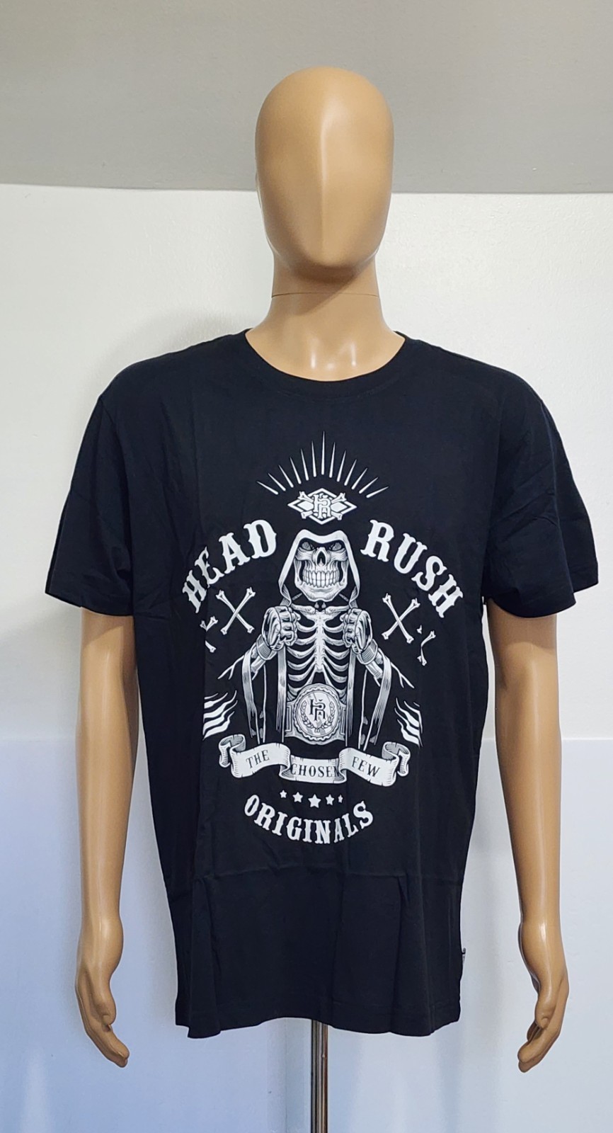 Headrush T Shirt Mens XL Black The Chosen Few Originals Skeleton Print Cotton