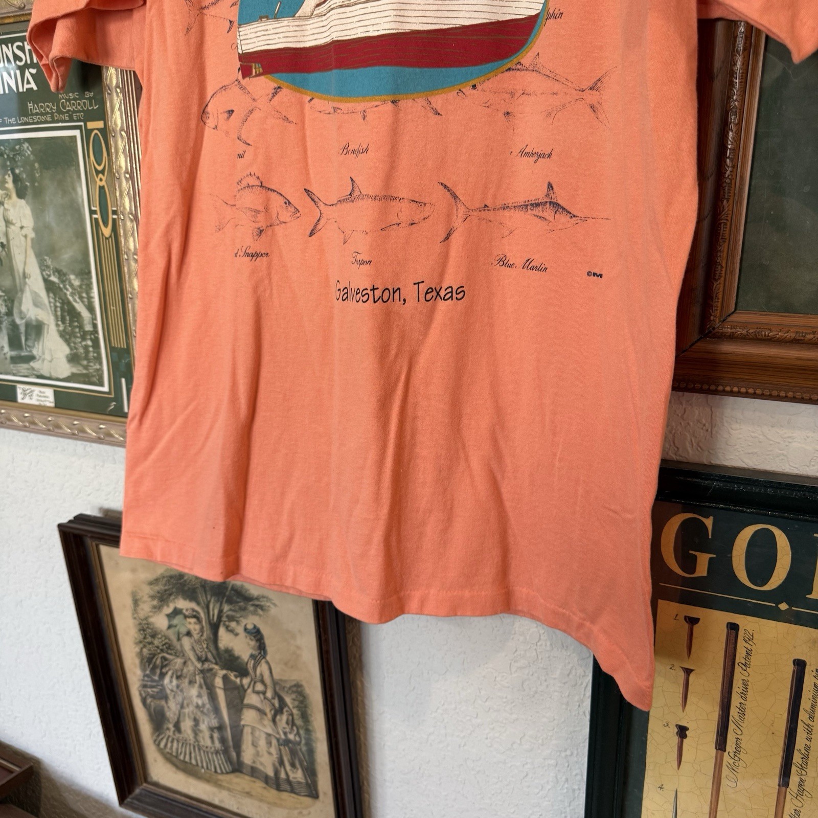 Vintage 90s Galveston, Texas Fishing Boat Fish Species Science Shirt Size Large gallery