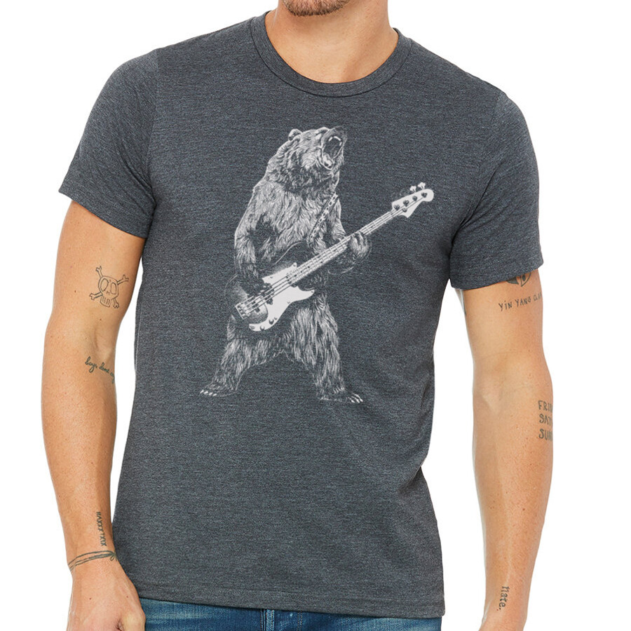 Bear Playing Bass Guitar, men's premium quality tee t shirt gallery