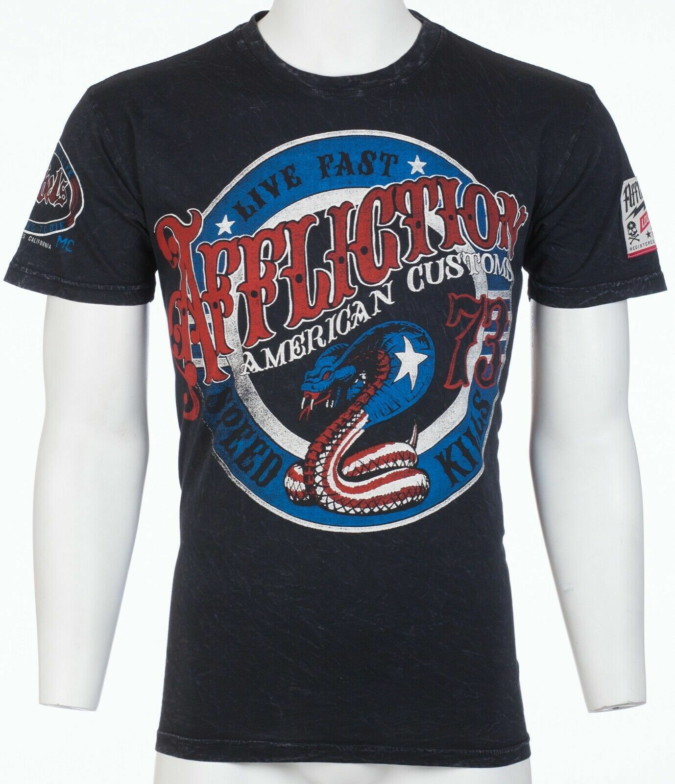 AFFLICTION American Customs Kiss of Death Snake Black Mens T-shirt Mens S-3XL gallery
