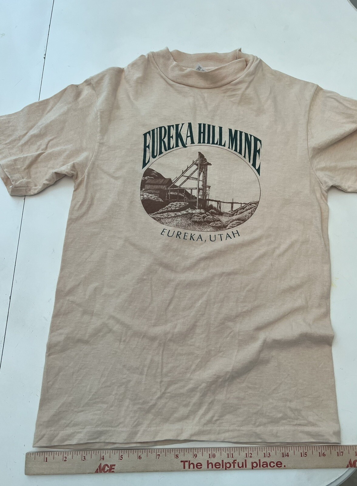 Vintage Eureka Utah T-Shirt Size 34-36 Cotton Made in USA Tan Tintic Historical gallery