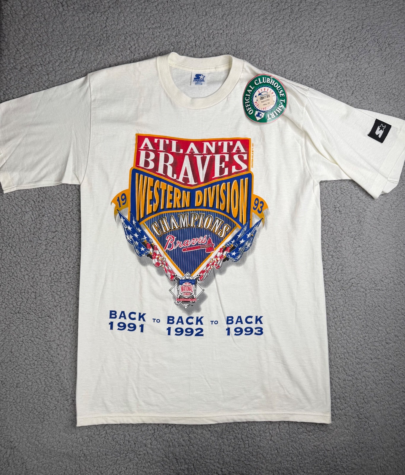 MLB Atlanta Braves Western Division 1993 Mens T-Shirt White Medium Starter NWT gallery