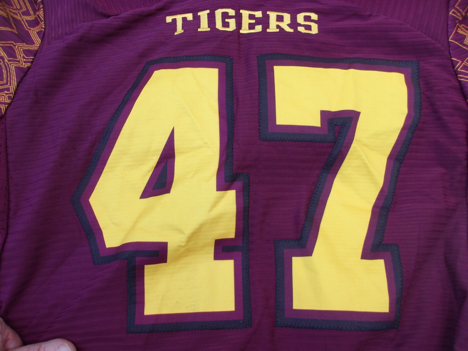 NWOT Russell game cut football jersey, nylon blend, men's L, teams, colors, long gallery