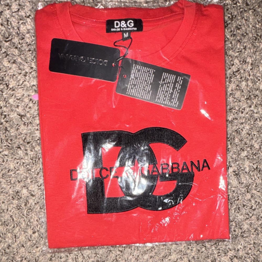 D&G Men’s Red Logo Graphic Print Crew Neck Short Sleeve T-Shirt Size M