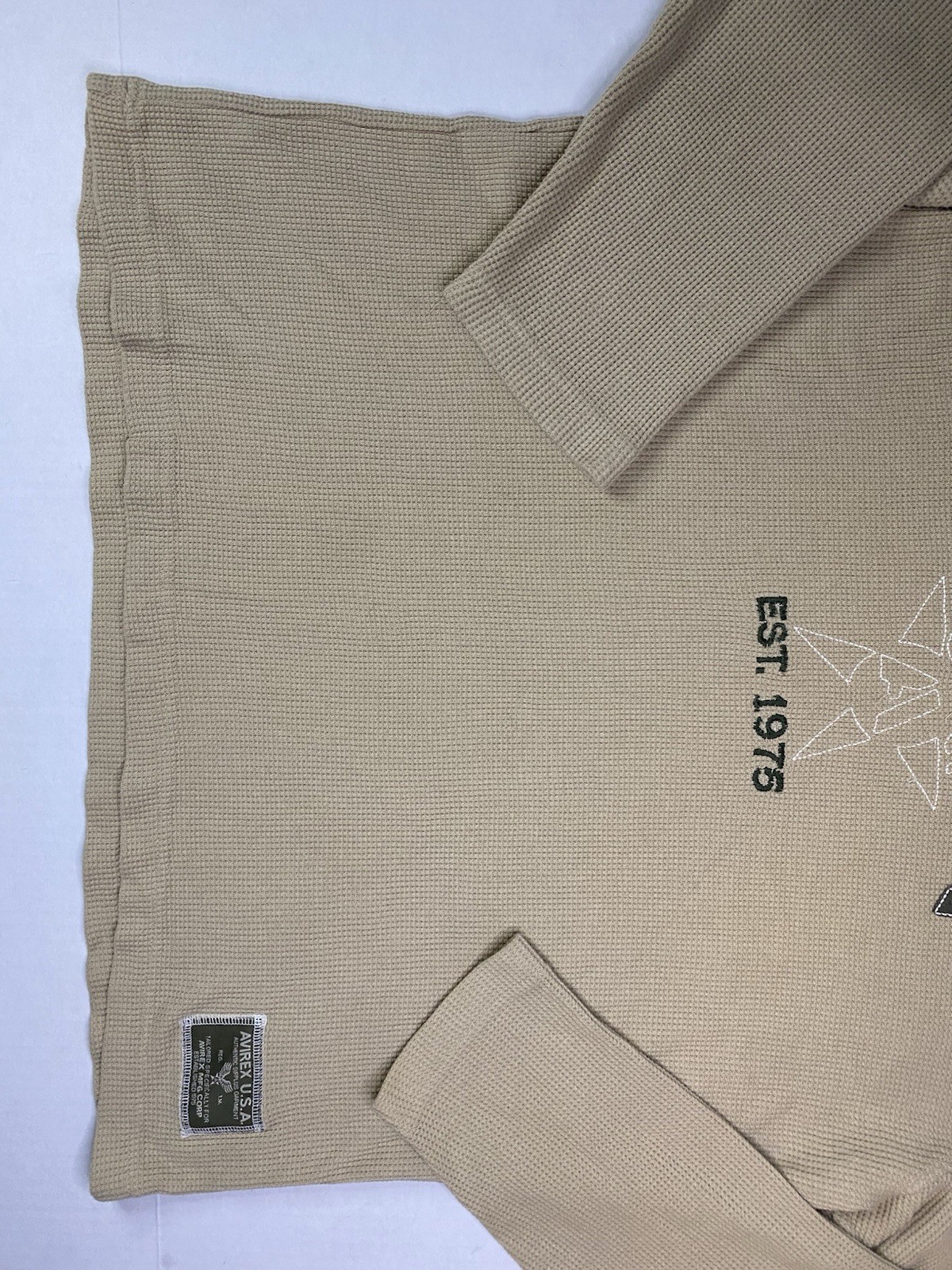 Avirex Waffle Knit Thermal Shirt Mens L Tan Military Logo Long Sleeve Y2K gallery