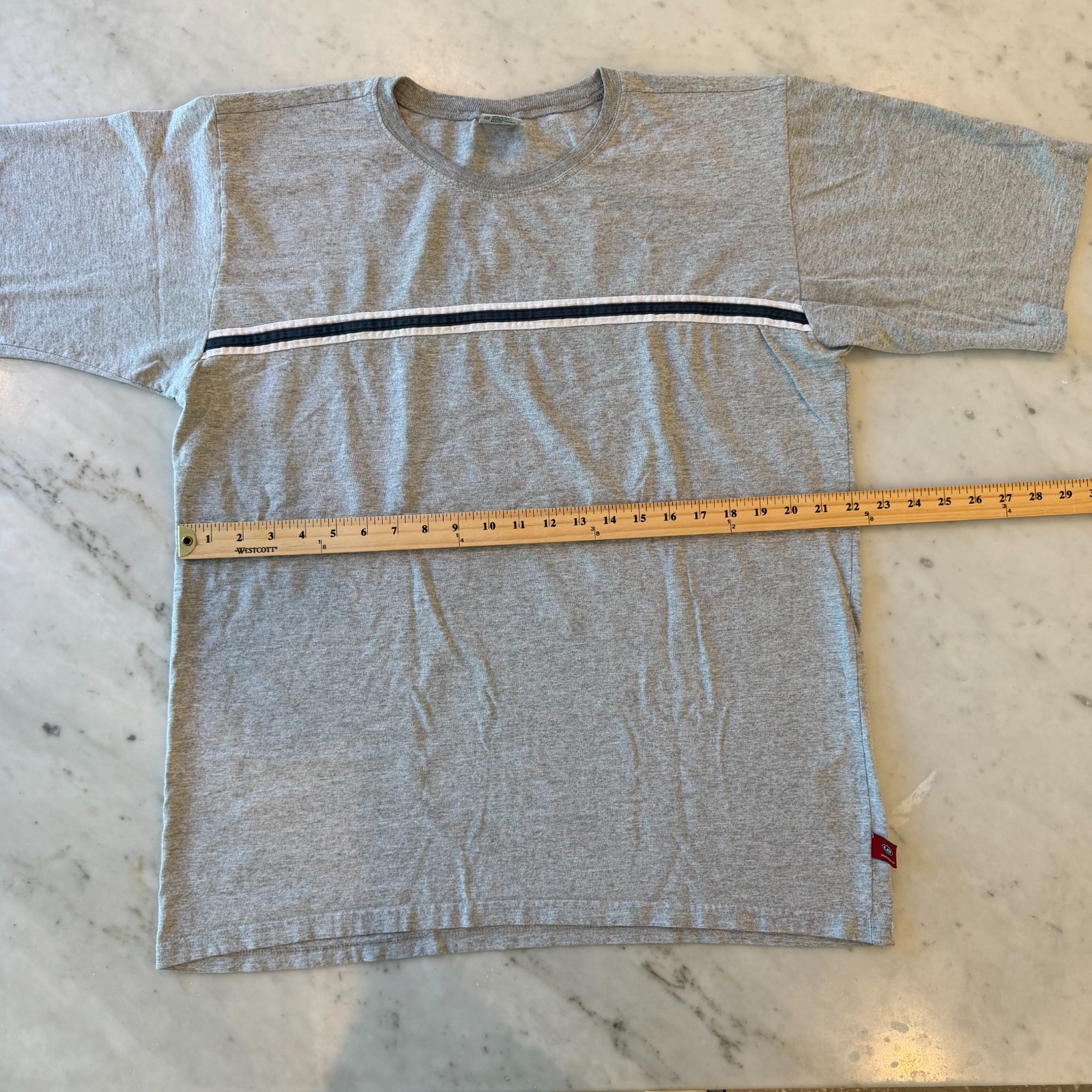 Vintage UnionBay Heather Grey T Shirt Black White Chest Stripe Boxy Size XL gallery