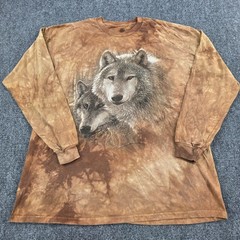 Men’s Extra Large The Mountain Wolf T-Shirt Long Sleeve Brown Tie Dye Streetwear