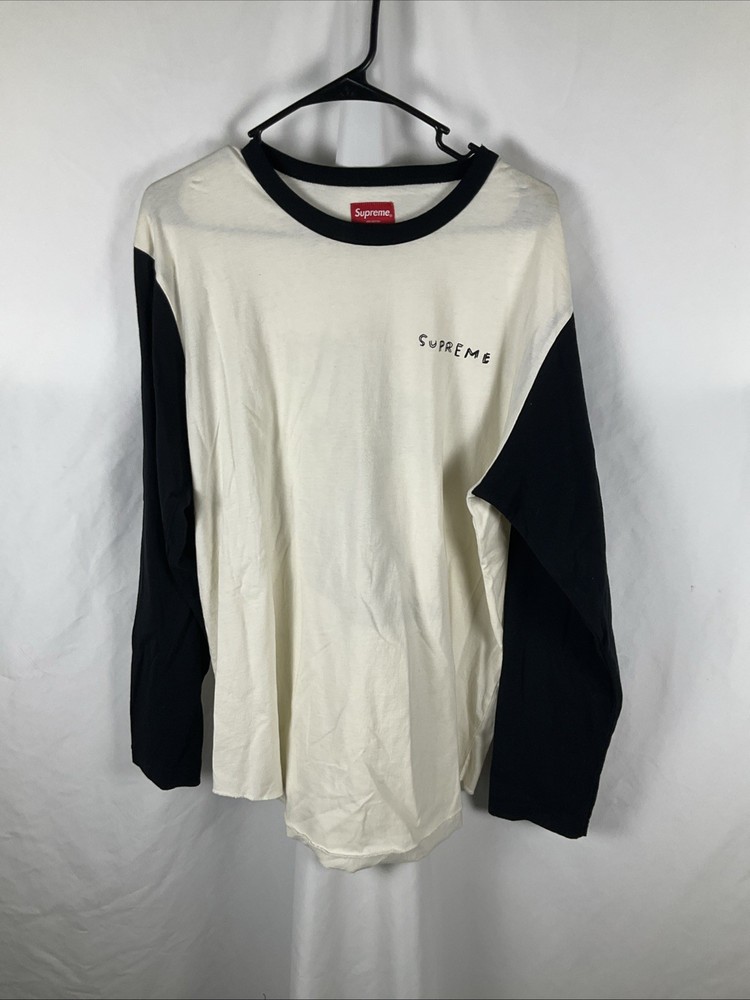 Supreme Mens White/Black Size Large Long Sleeve Shirt I Love You Daniel Johnston