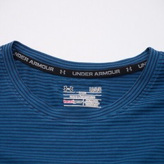 Under Armour Heatgear Blue Striped Sleeveless Tee Men’s L Semi-Fitted – Read!