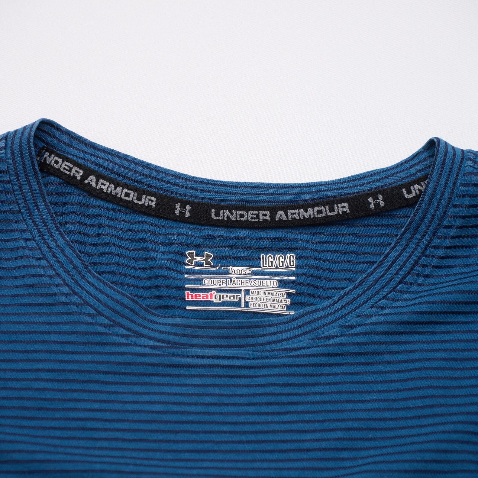 Under Armour Heatgear Blue Striped Sleeveless Tee Men's L Semi-Fitted - Read! gallery