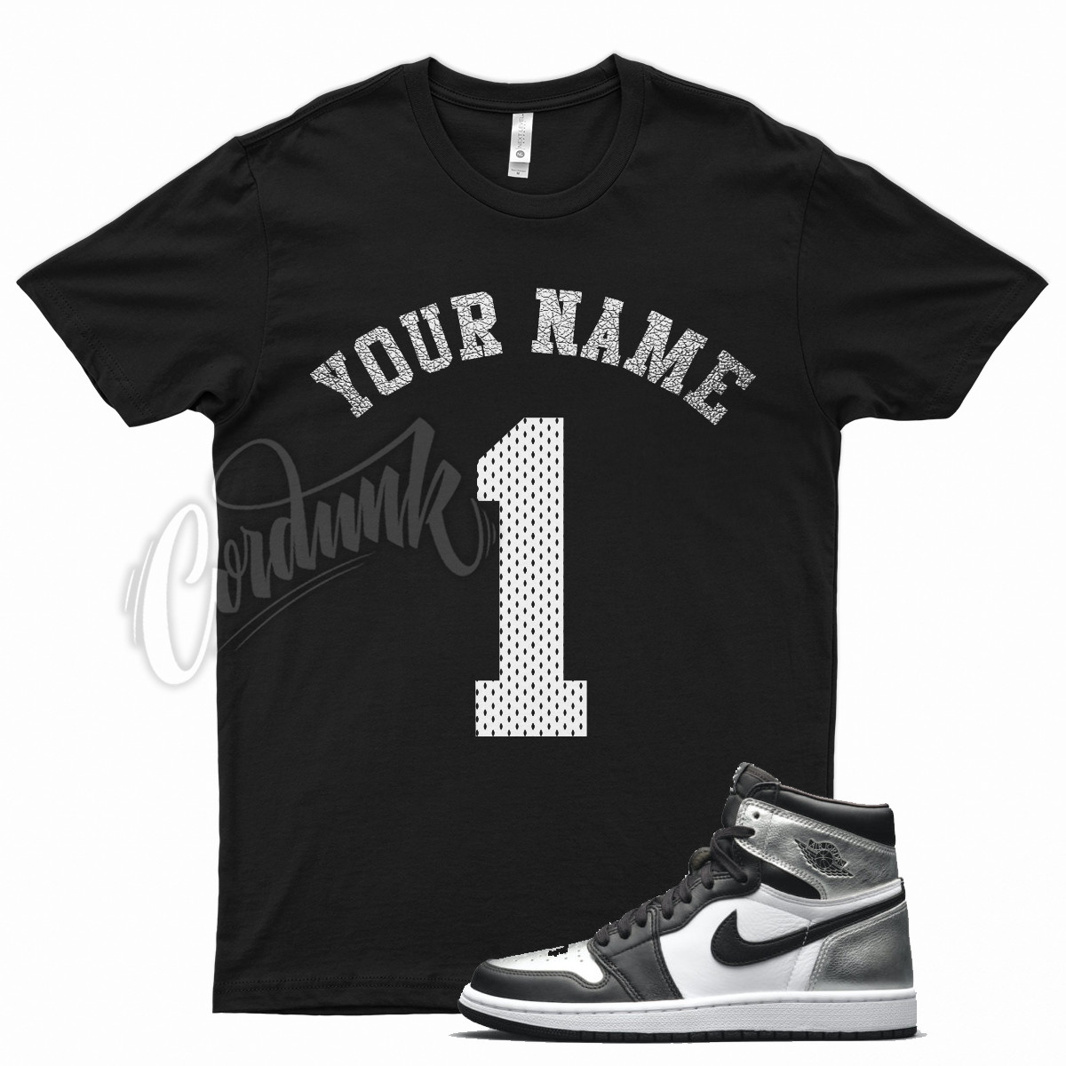 Black CUSTOM NAME T Shirt to match J1 1 Metallic Silver Toe Air Force Max 90