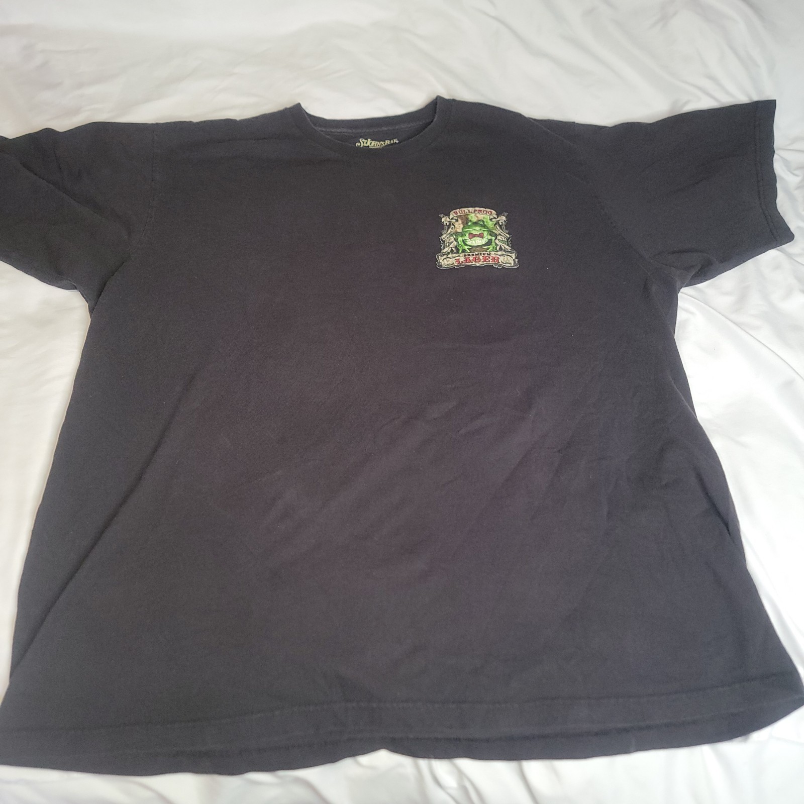 St Johns Bay Bullfrog Lager Lot of 2 2XLT Black Beer Frog Graphic Shirts Brew gallery