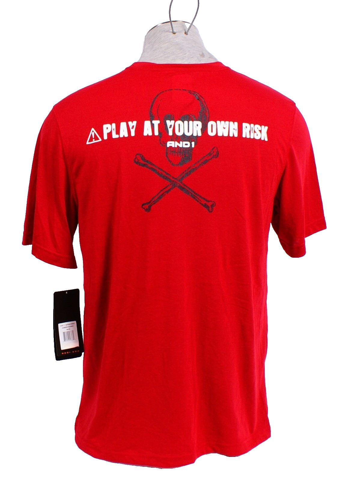 AND1 Men's M Red Skull & Bones Short Sleeve T-Shirt Play at Your Own Risk gallery