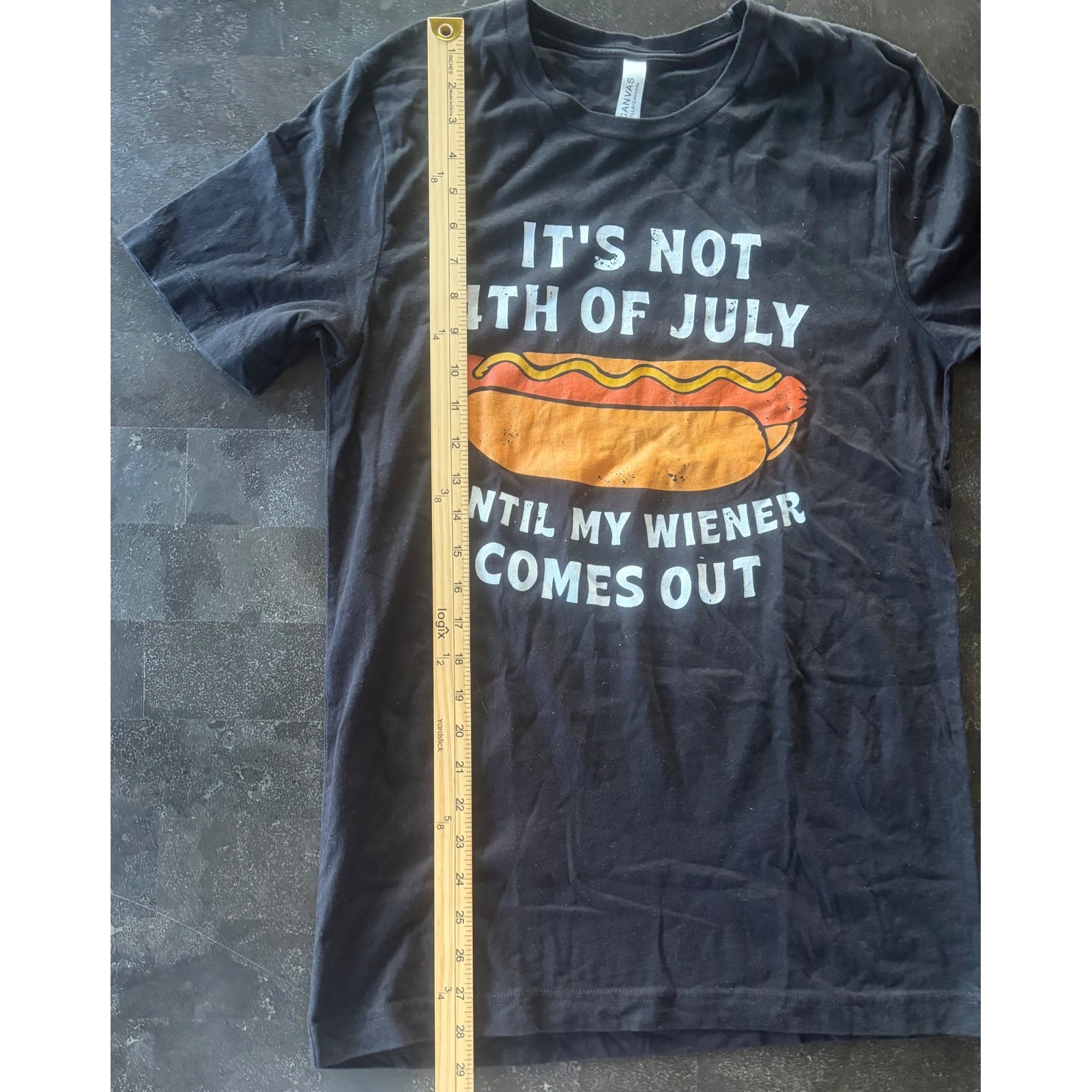 Canvas Funny 4th of July Wiener Hot Dog Graphic T Shirt Mens Medium Black Tee gallery
