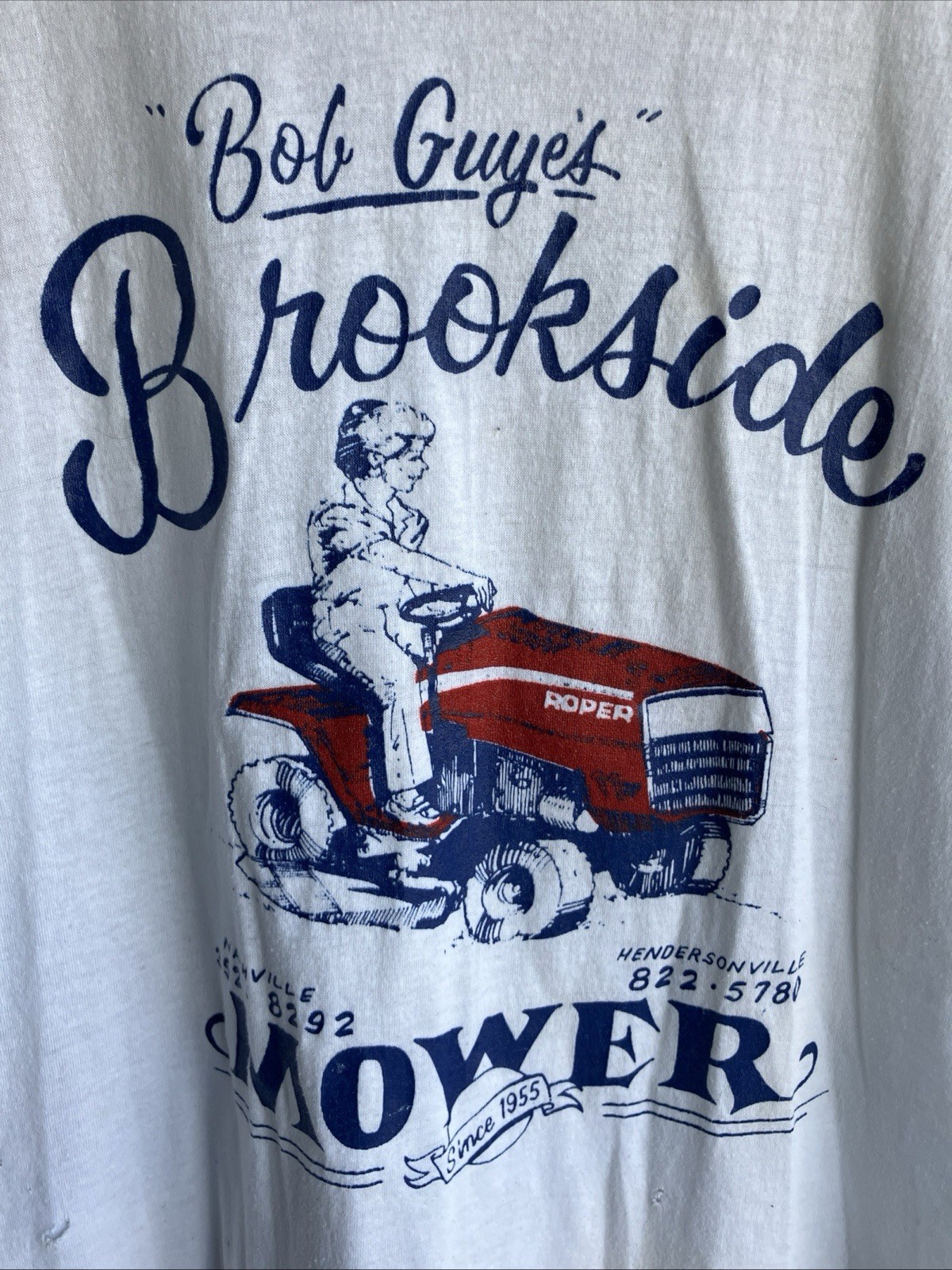 Vintage 80s Brookside Mower Nashville Tenn Ringer T-Shirt Thrashed Medium 20x26 gallery