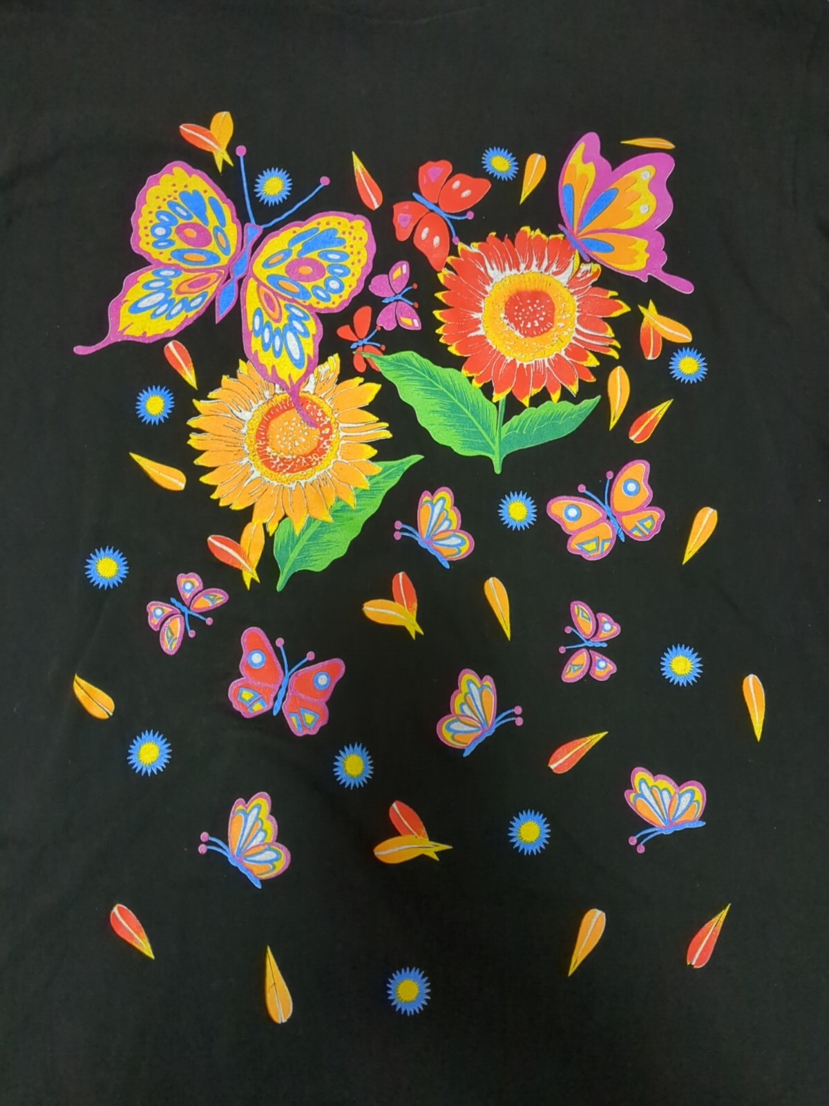 Vtg Flowers Butterflies T Shirt XL Single stitch OSFA 80s 90s Hippy Nature Tee gallery