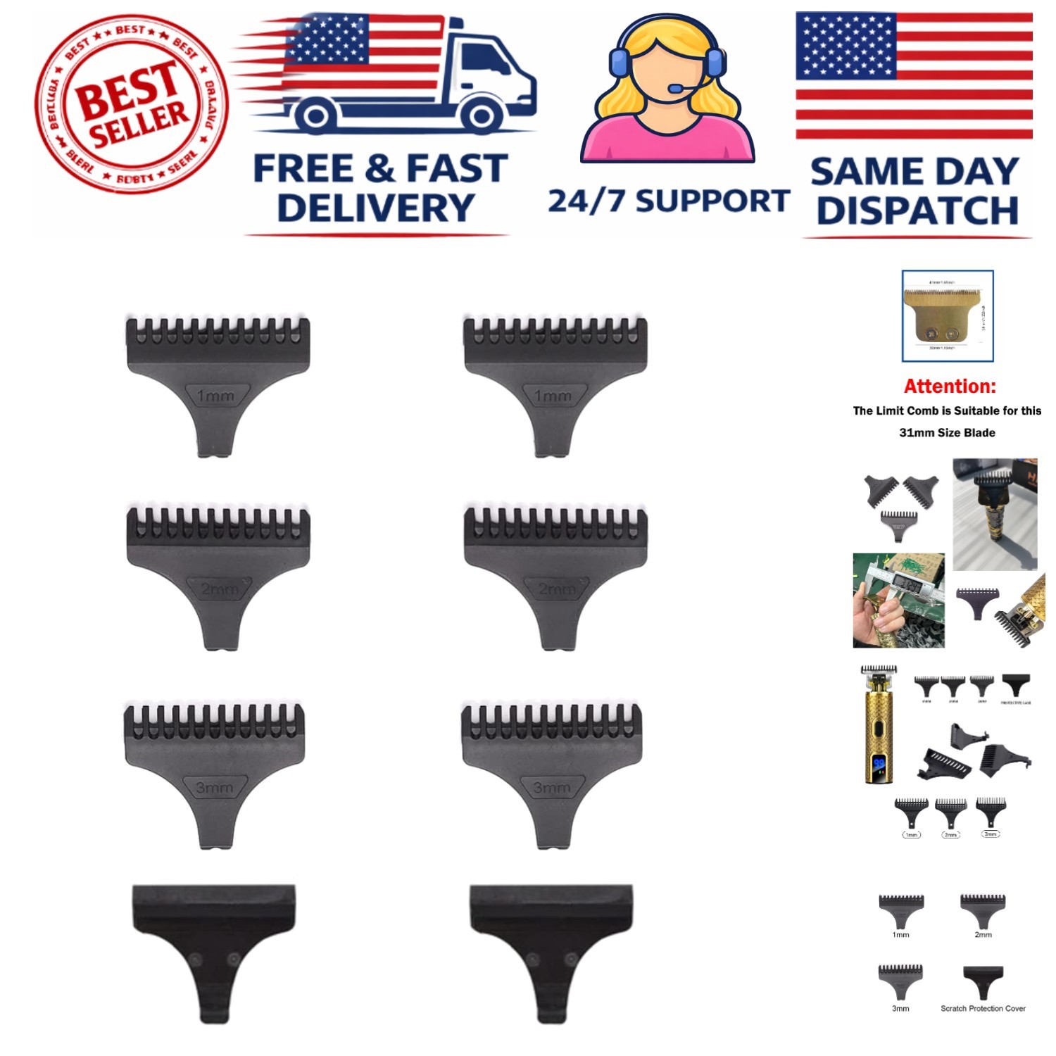Enhanced Grooming with 8 Pack Limit Combs for Vintage T9 Trimmer – Safety First!