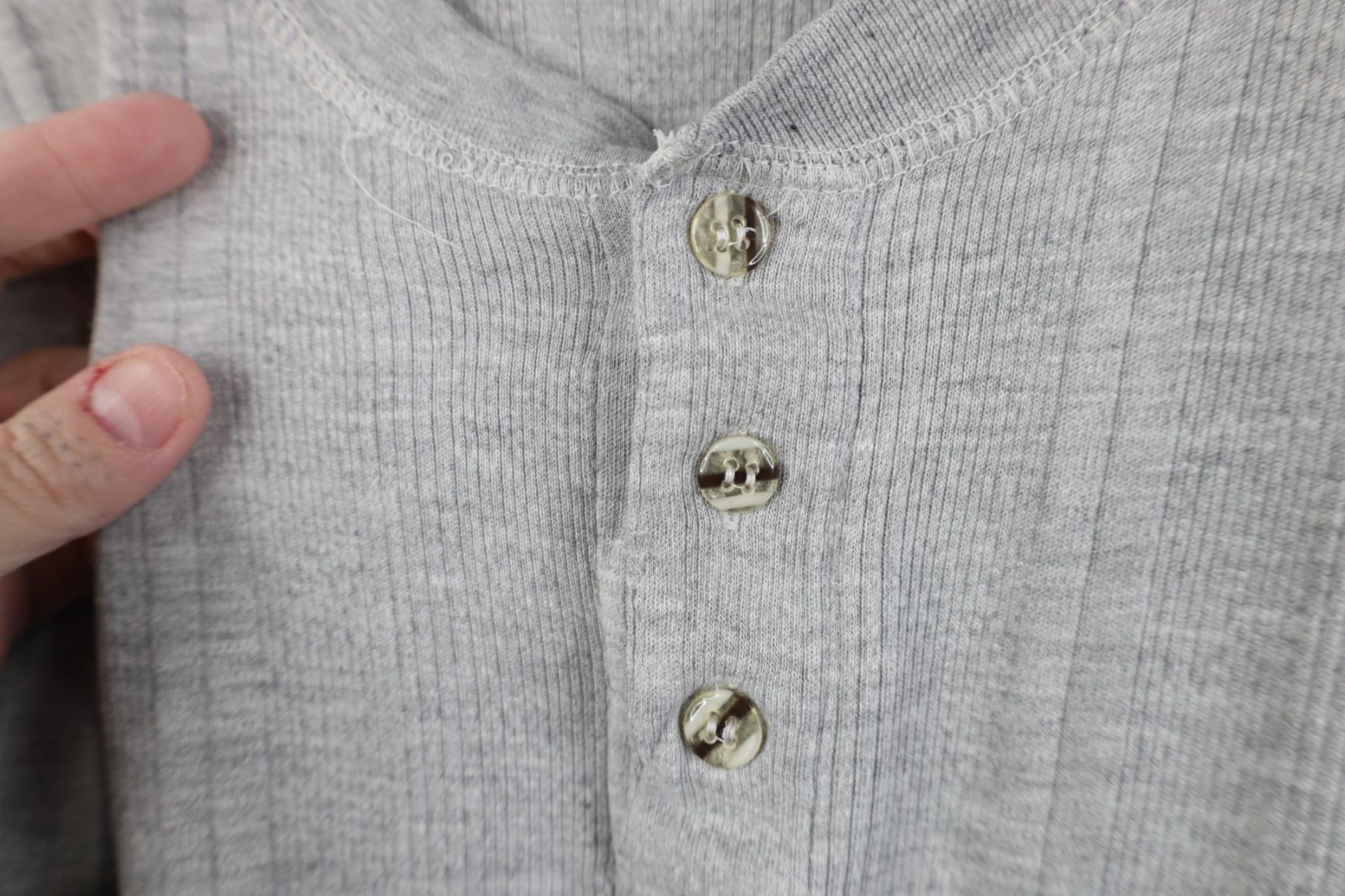 Vintage 90s Streetwear Mens Medium Blank Striped Ribbed Knit Henley T-Shirt Gray gallery