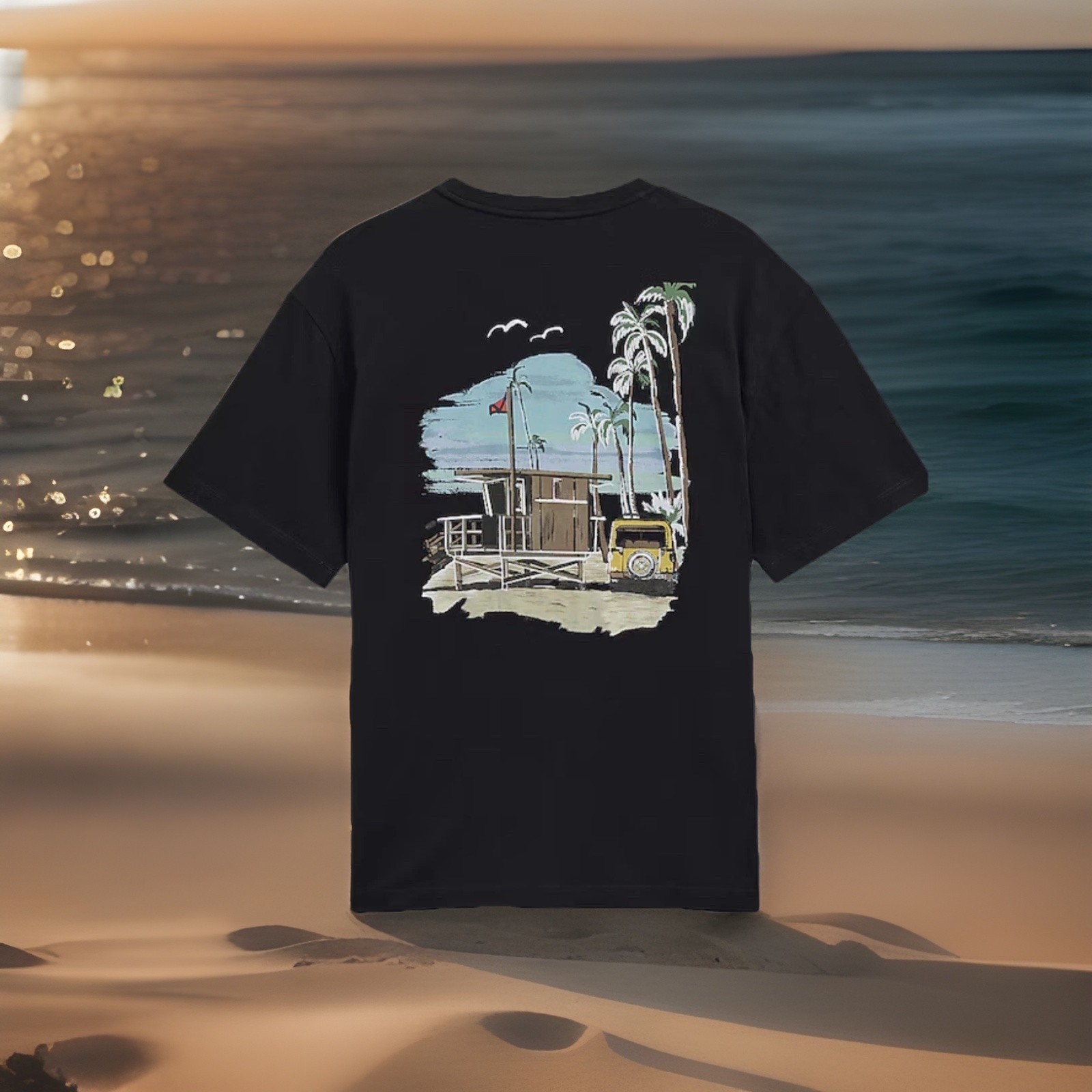 Express Men’s Size M Classic Fit Cotton Lifeguard Tower Graphic T-Shirt. NWT gallery