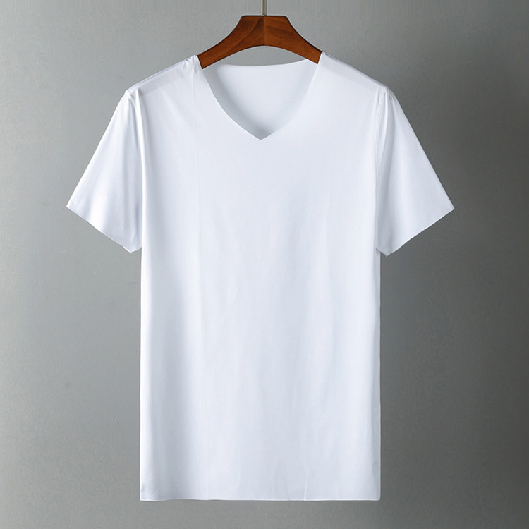 Men's Summer Seamless Ice Silk Thin Undershirts V-neck Basic T Shirts Top M-4XL