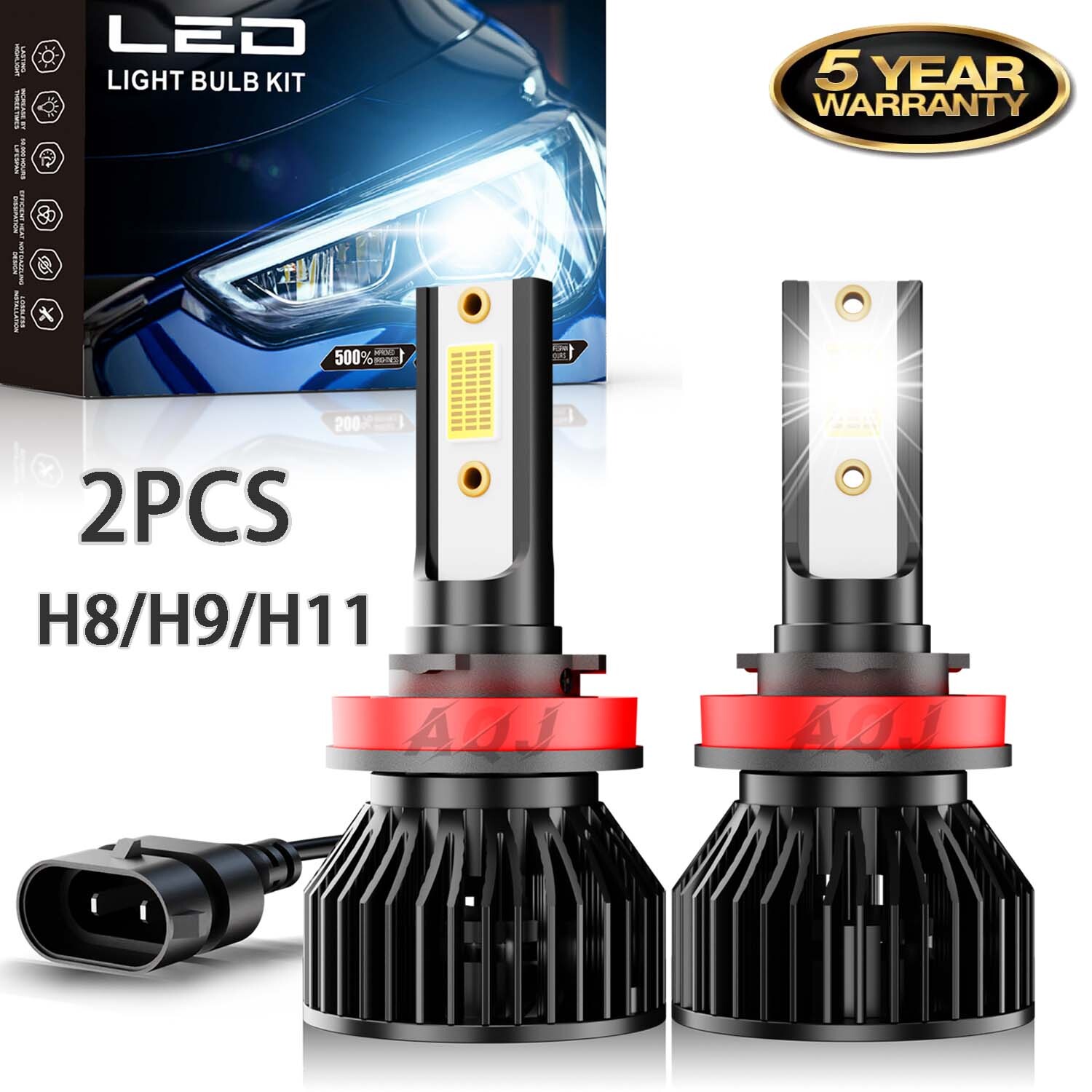 2-Pack With fan H11/H9/H8 LED Headlight Bulbs Plug and Play, 6500K Cool White