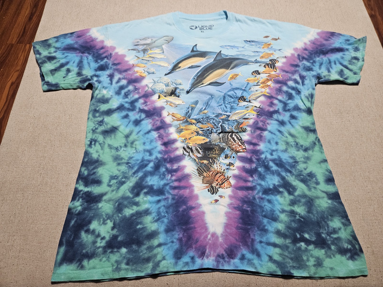 2000 Liquid Blue Y2K Aquatic Sea Life Dolphin Octopus Tie Dye TShirt XL Nature gallery