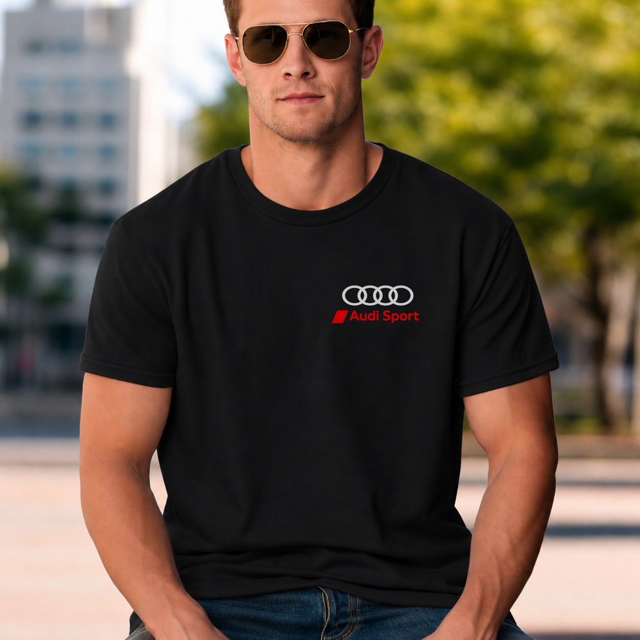 Audi Sport Mens Black T-shirt Classic Cotton Tee Casual Streetwear