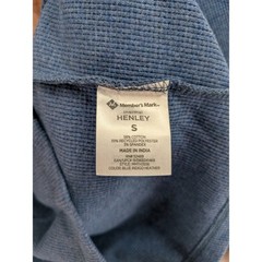 Members Mark Thermal Henley Tee S Blue Long Sleeve Tshirt Waffle Knit Layering