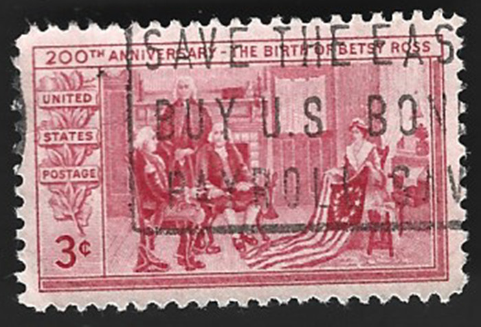Scott# 1004 3c Betsy Ross with a “SAVINGS BONDS” slogan cancel – (A-3)
