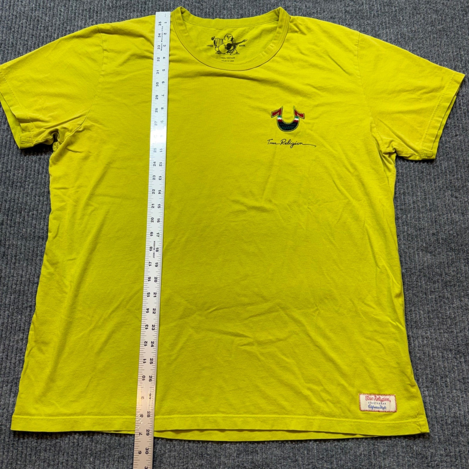 True Religion Logo T Shirt XXL Lime Green Streetwear Y2K Hype Casual Tee gallery