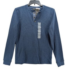 Members Mark Thermal Henley Tee S Blue Long Sleeve Tshirt Waffle Knit Layering