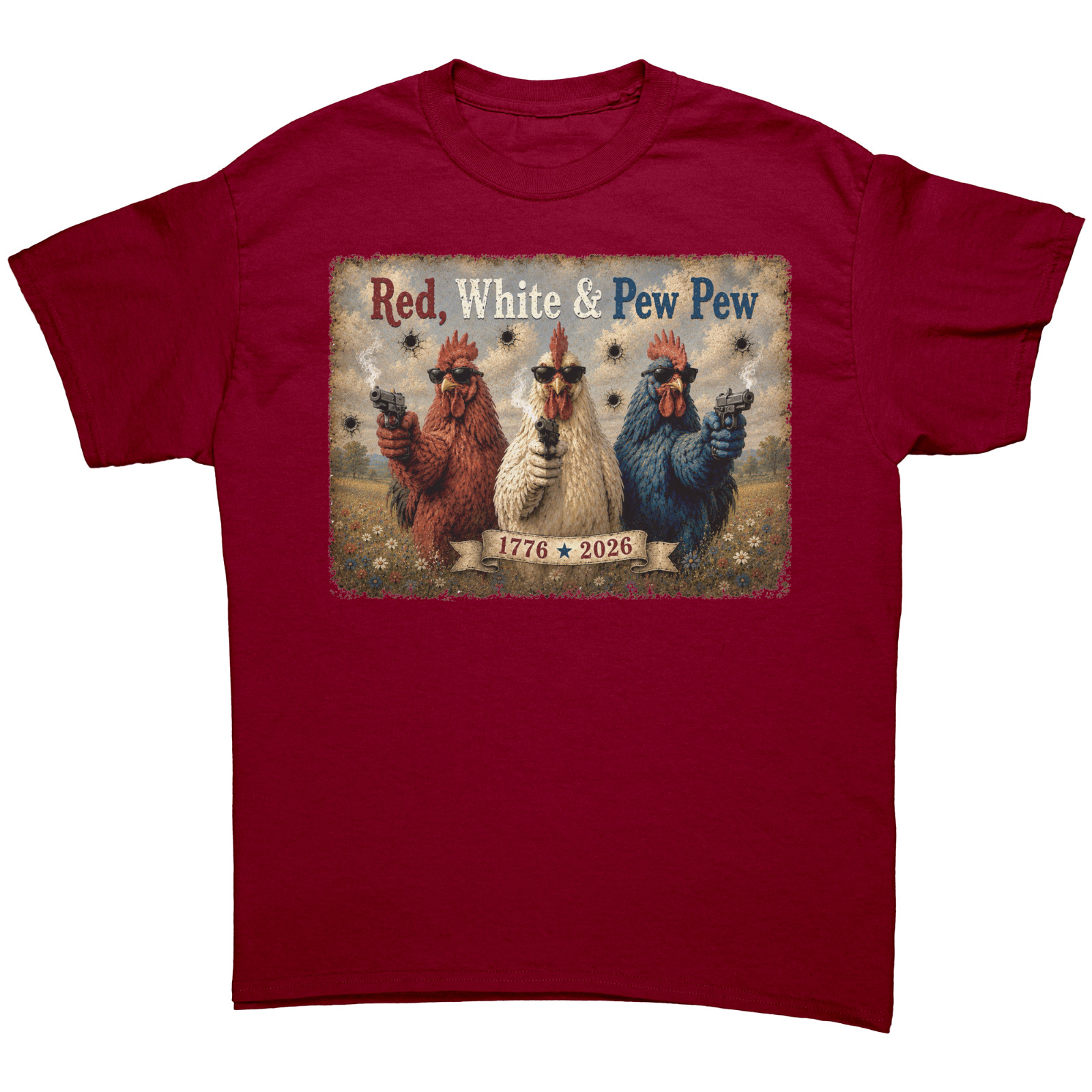 Patriotic Red White & Pew Pew Tshirt July 4th Funny Sarcastic Chicken Tee gallery