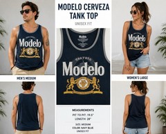 Modelo Cerveza Tank Top Mens Medium Navy Blue Beer Graphic Sleeveless Shirt