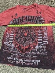 Archaic Affliction Shirt Red All Over Print Y2K Biker MMA Occult Punk Mens Sz XL