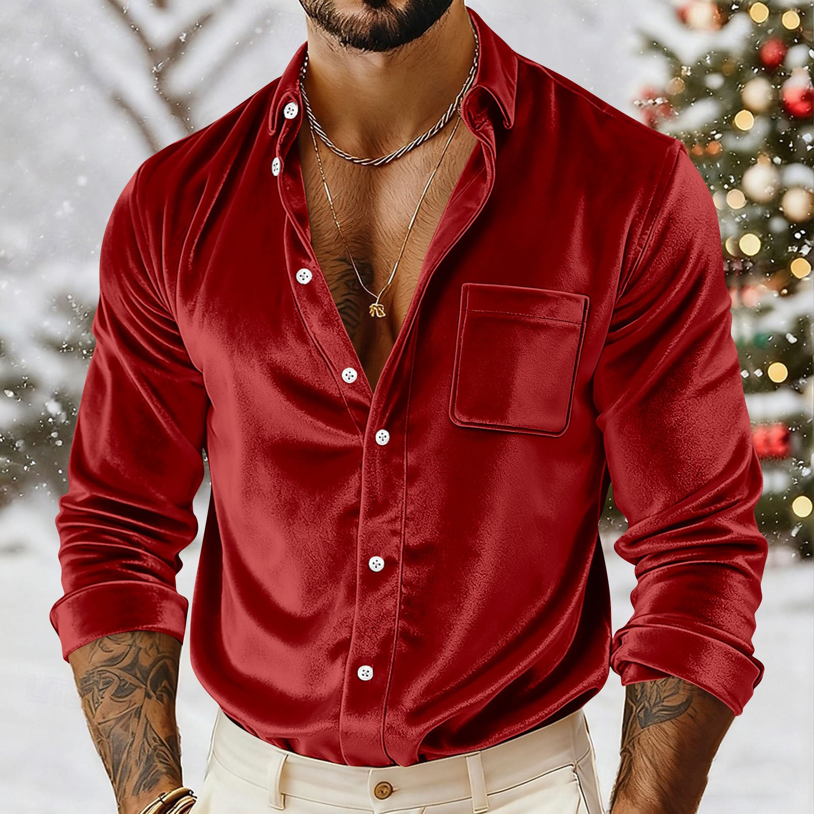 Men's Velvet Shirt Casual Slim Shirts Long Sleeve Button Down Tops Blouse gallery