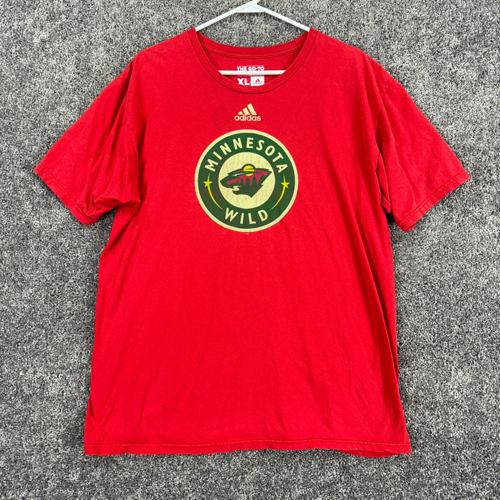 NHL Minnesota Wild Adidas Shirt Mens XL Red Short Sleeve Crewneck Logo Graphic gallery