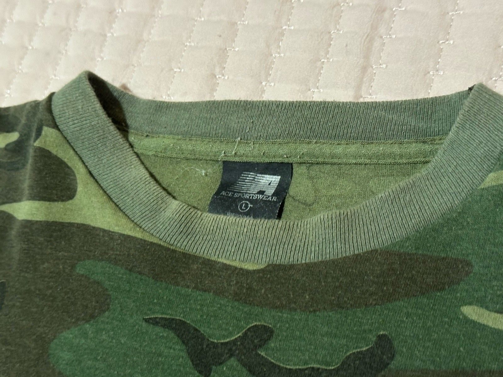 Vtg Ace Sportswear Shirt Woodland Camo Pocket Single Stitch USA Made 90s Large gallery