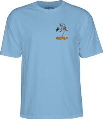 Powell Peralta BONES SKATEBOARDING SKELETON Skateboard T Shirt BABY BLUE