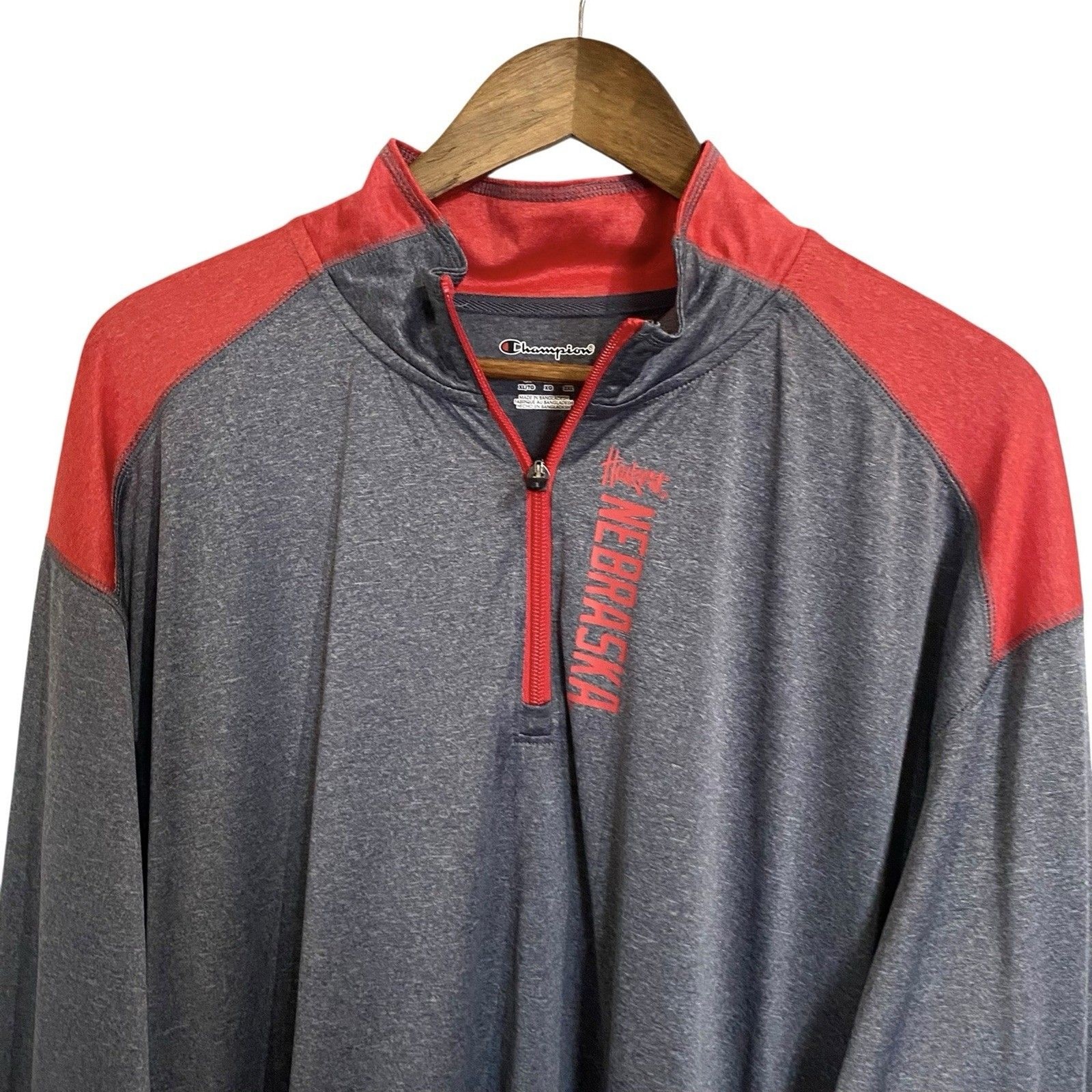 Champion Nebraska Huskers Shirt Mens XL Red Gray Long Sleeve Pullover 1/4 Zip gallery