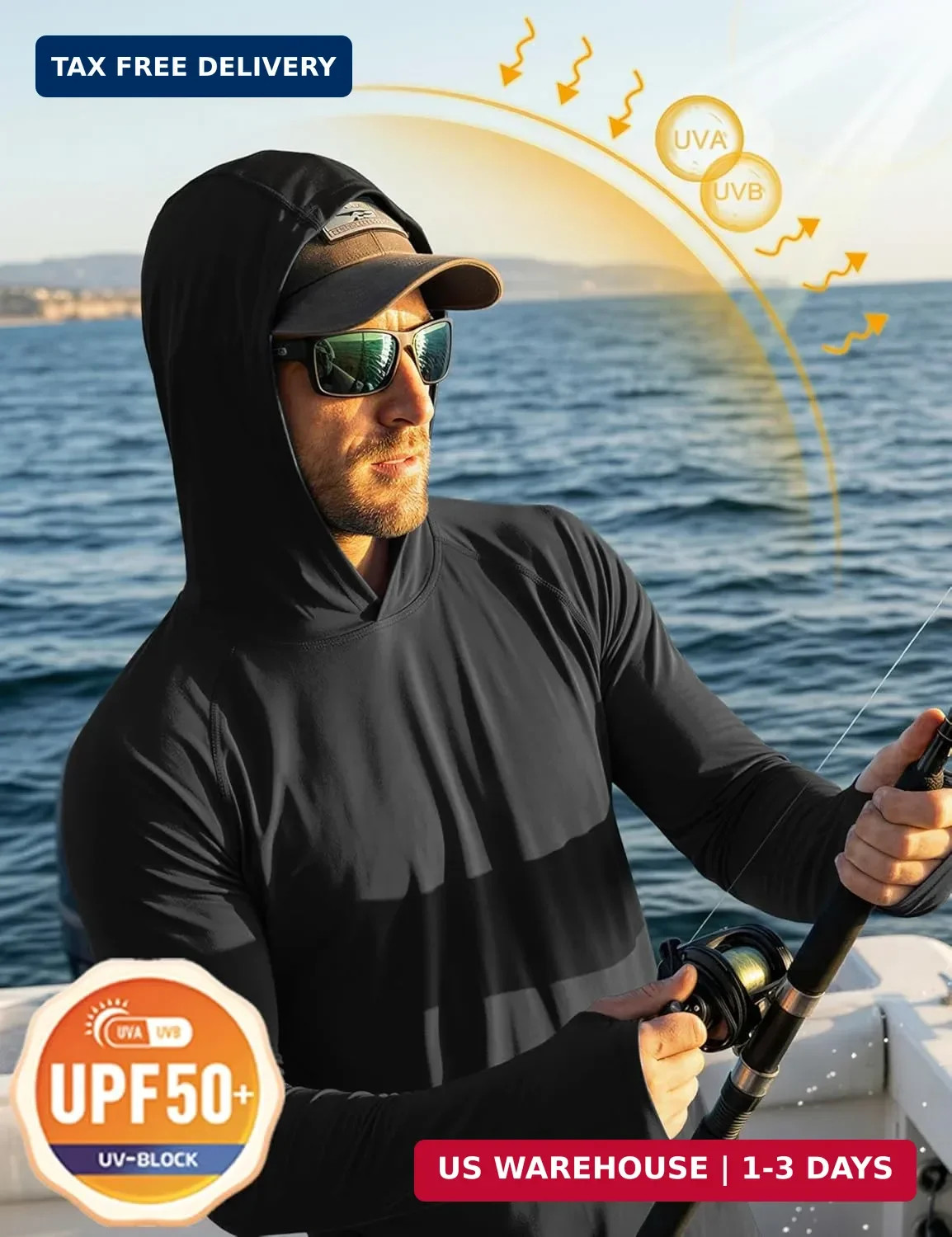 MAGCOMSEN Men's Hooded UPF 50+ Sun Protection T Shirts Long Sleeve Athletic Fish gallery