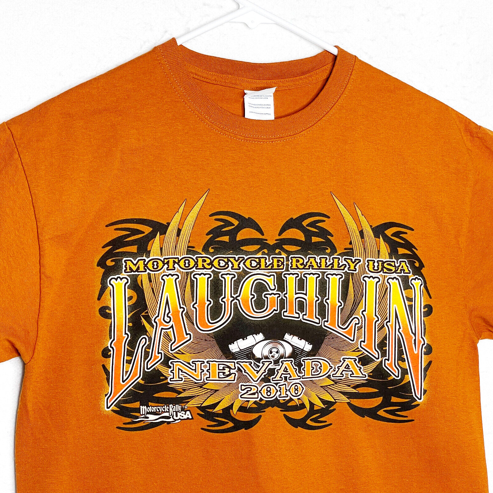 2010 Motorcycle Rally USA Laughlin Nevada Mens T-Shirt Tee Burnt Orange Medium gallery