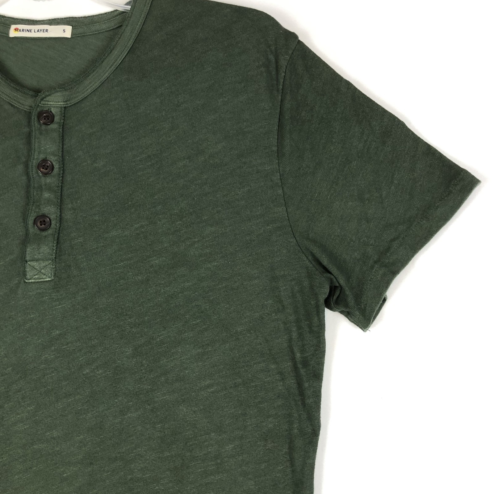 Marine Layer Henley Shirt Men S Olive Green Short Sleeve Hemp Cotton Casual Tee gallery