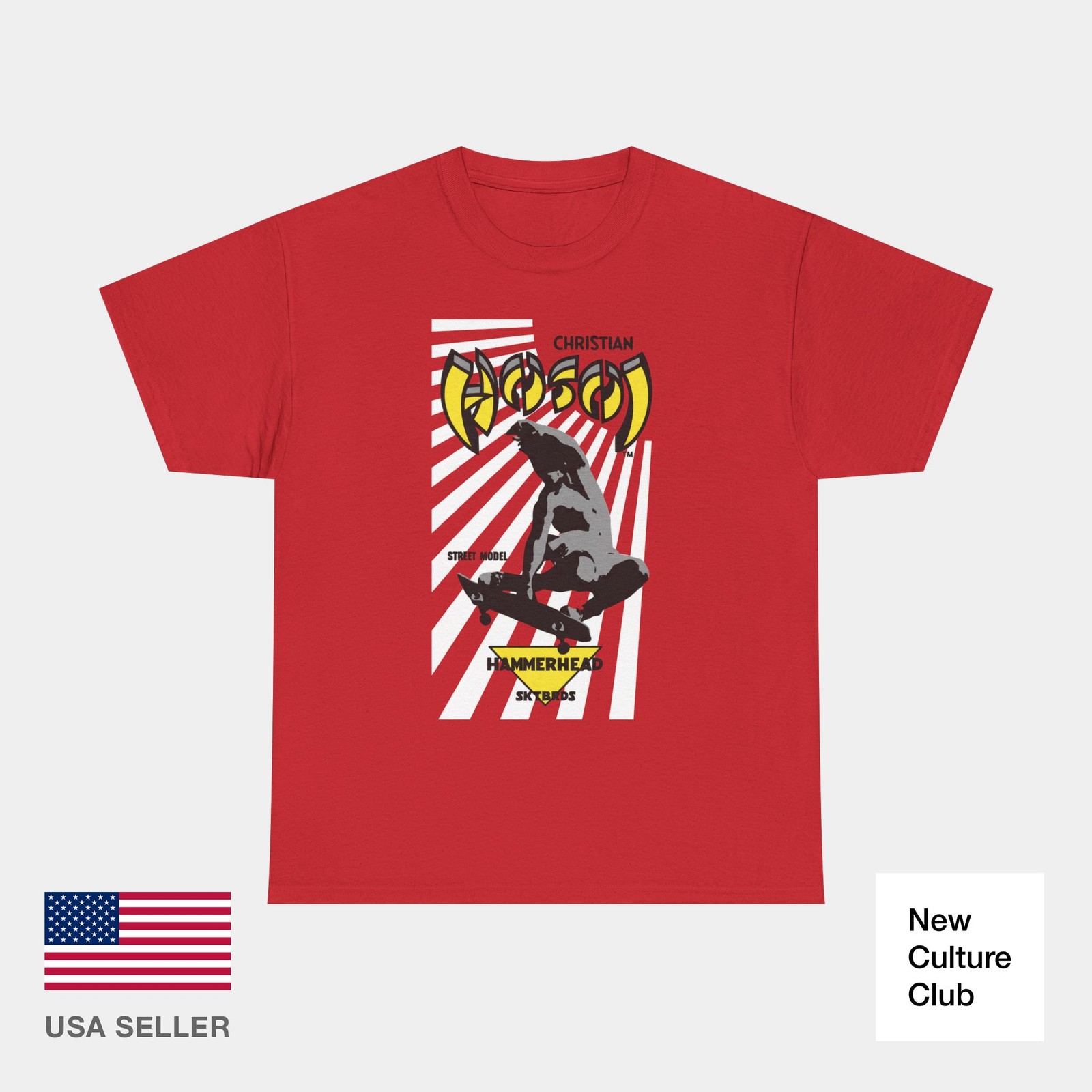 Classic Christian Hosoi Red Hammerhead Skateboards 80s Vert Skate T-Shirt Print gallery