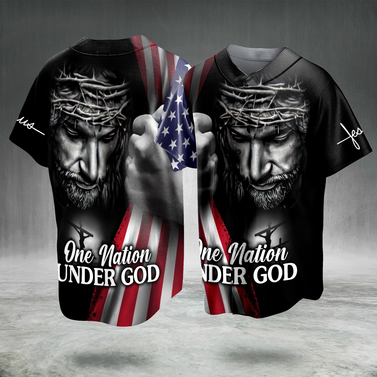 Jesus Christian Flag American, One Nation Under God Baseball Jersey S-5XL gallery