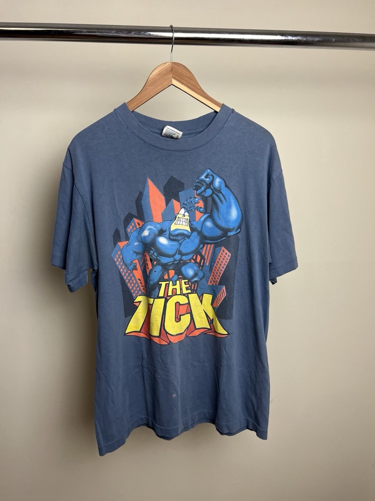 Vintage 90s The Tick I Am Mighty Comic Cartoon T Shirt Adult Large Blue