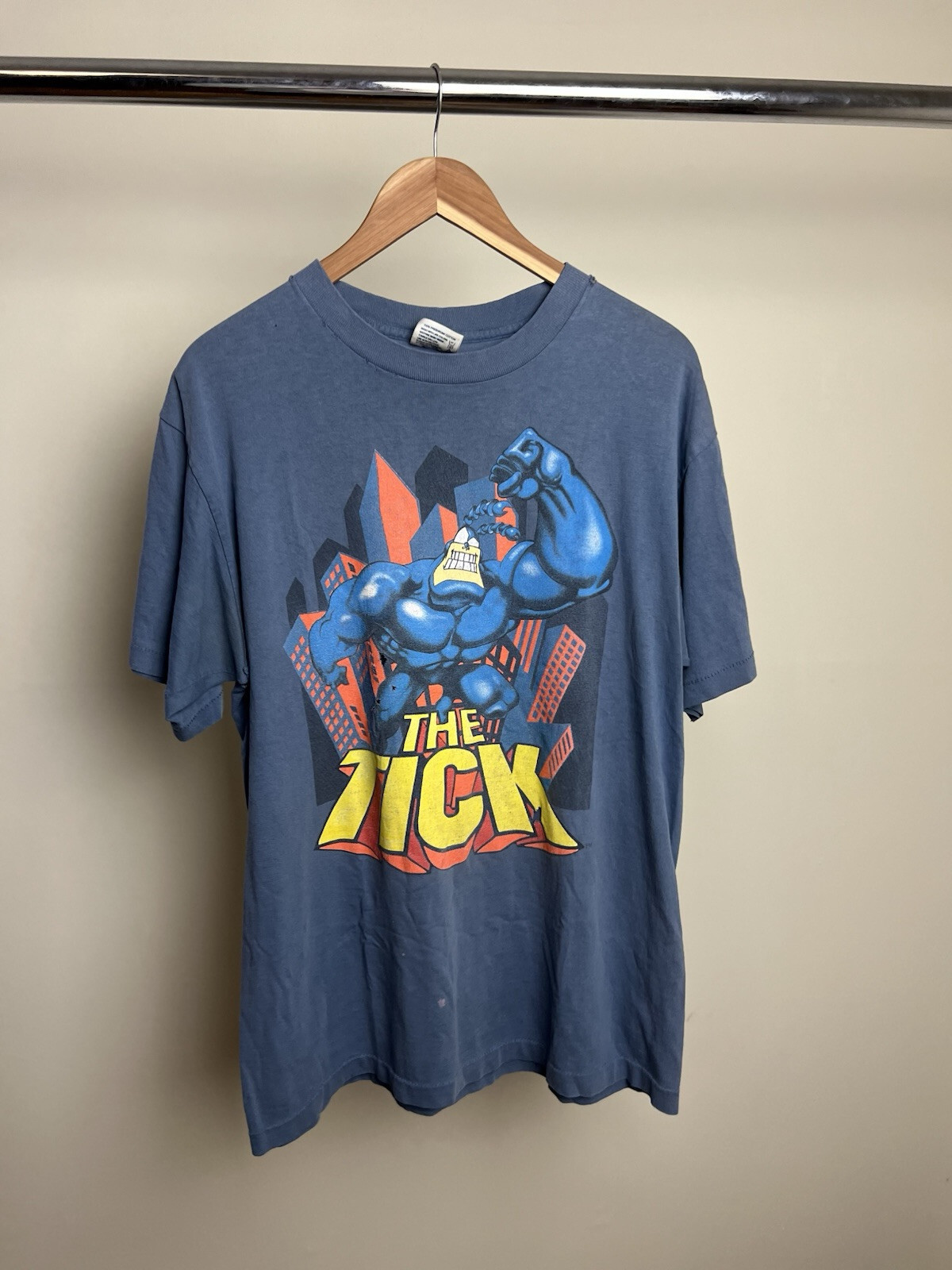 Vintage 90s The Tick I Am Mighty Comic Cartoon T Shirt Adult Large Blue